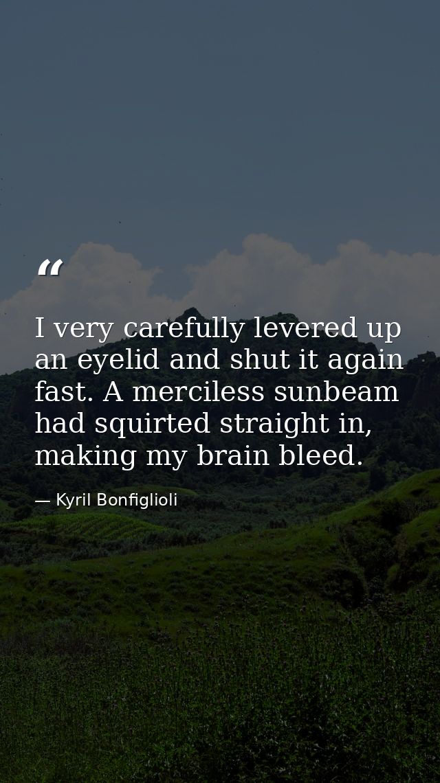 I very carefully levered up an eyelid and shut it again fast. A merciless sunbeam had squirted straight in, making my br — Kyril Bonfiglioli