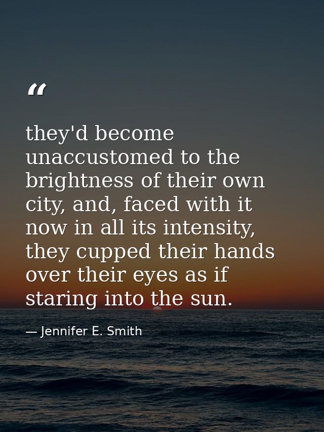 they'd become unaccustomed to the brightness of their own city, and, faced with it now in all its intensity, they cupped — Jennifer E. Smith