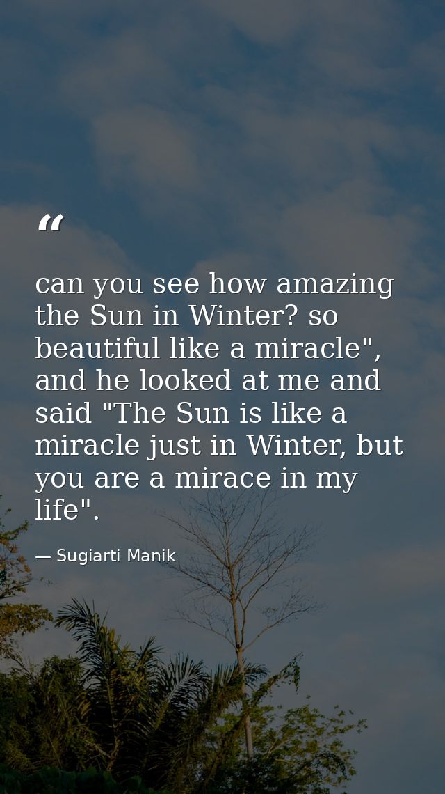 can you see how amazing the Sun in Winter? so beautiful like a miracle", and he looked at me and said "The Sun is like a — Sugiarti Manik