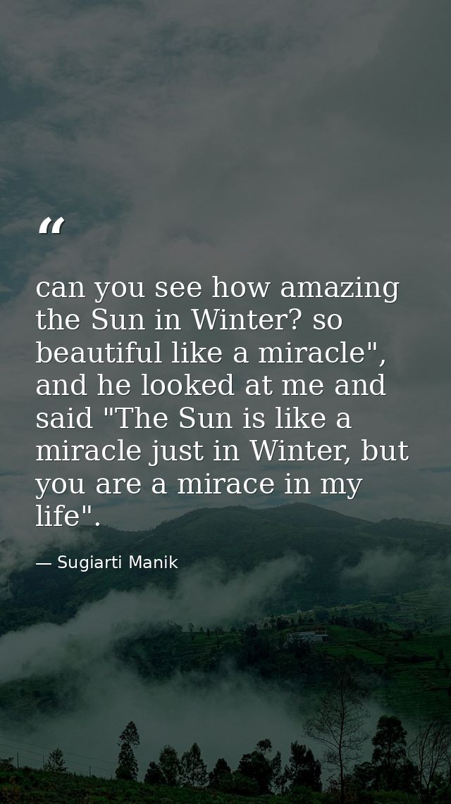 can you see how amazing the Sun in Winter? so beautiful like a miracle", and he looked at me and said "The Sun is like a — Sugiarti Manik
