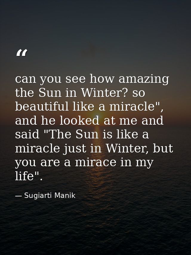 can you see how amazing the Sun in Winter? so beautiful like a miracle", and he looked at me and said "The Sun is like a — Sugiarti Manik