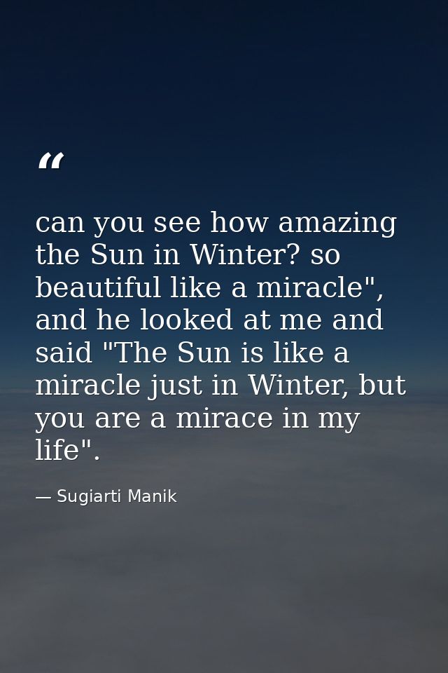 can you see how amazing the Sun in Winter? so beautiful like a miracle", and he looked at me and said "The Sun is like a — Sugiarti Manik