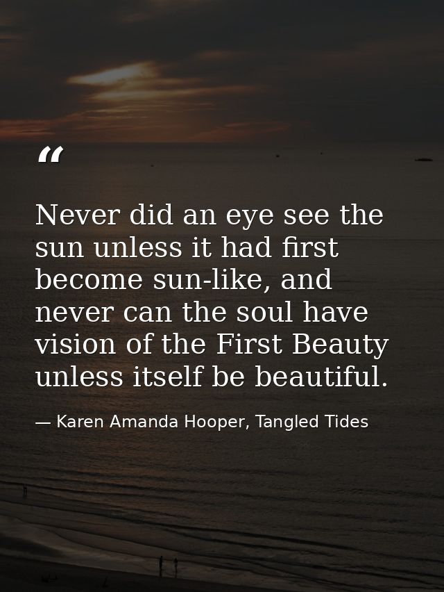 Never did an eye see the sun unless it had first become sun-like, and never can the soul have vision of the First Beauty — Karen Amanda Hooper, Tangled Tides