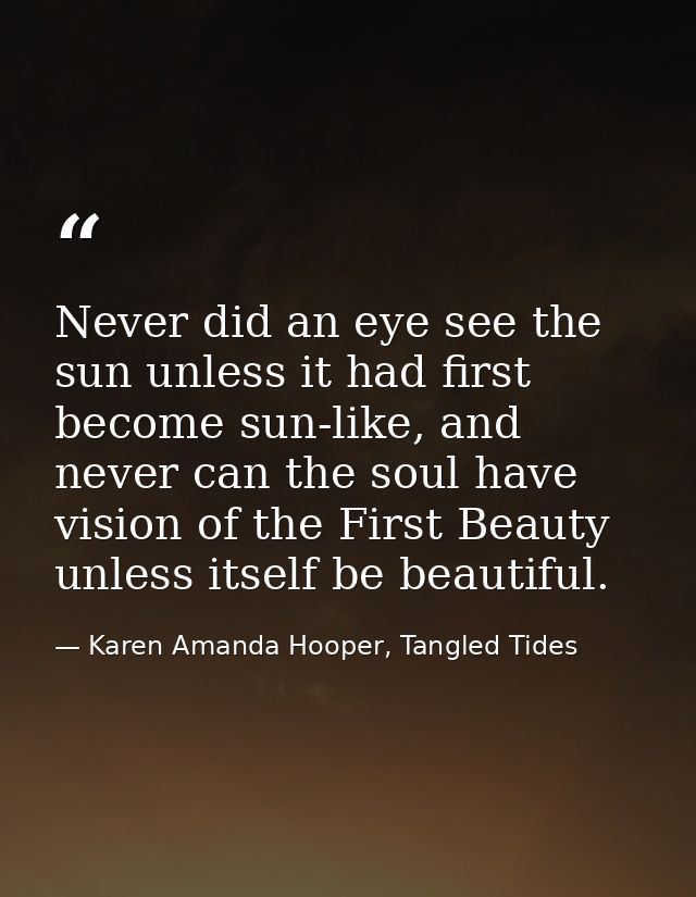 Never did an eye see the sun unless it had first become sun-like, and never can the soul have vision of the First Beauty — Karen Amanda Hooper, Tangled Tides