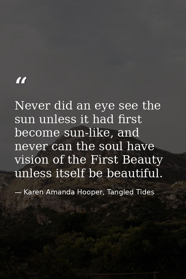 Never did an eye see the sun unless it had first become sun-like, and never can the soul have vision of the First Beauty — Karen Amanda Hooper, Tangled Tides