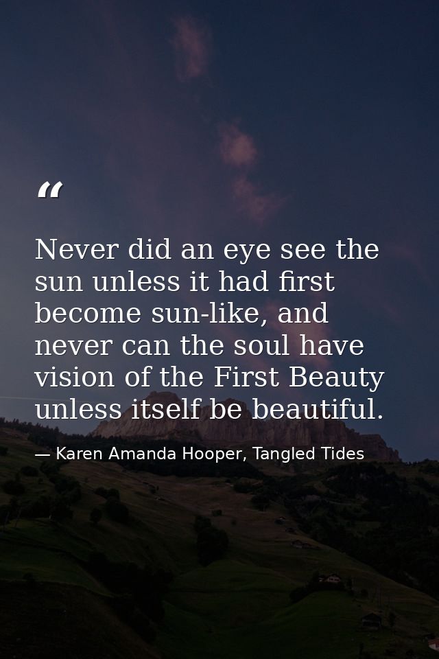 Never did an eye see the sun unless it had first become sun-like, and never can the soul have vision of the First Beauty — Karen Amanda Hooper, Tangled Tides