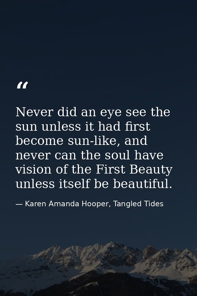 Never did an eye see the sun unless it had first become sun-like, and never can the soul have vision of the First Beauty — Karen Amanda Hooper, Tangled Tides
