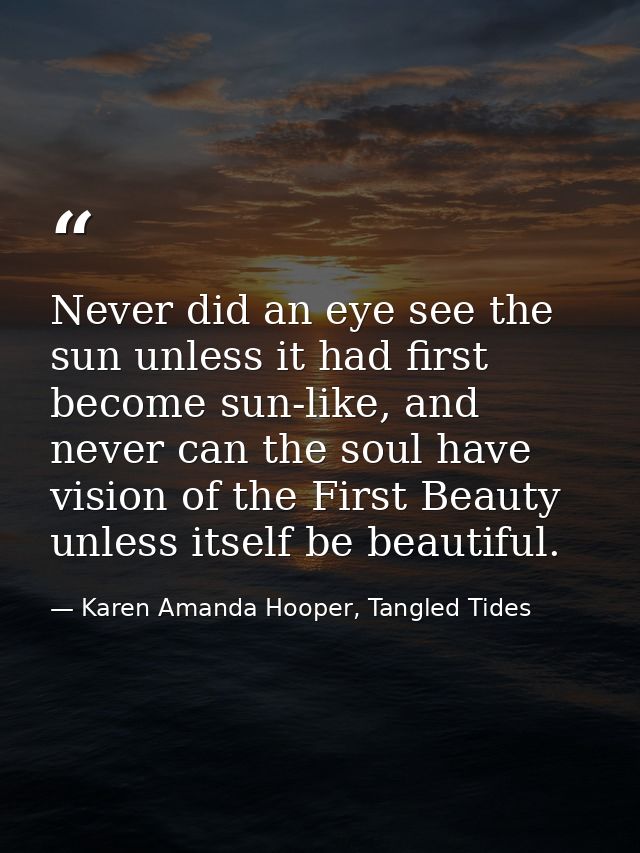 Never did an eye see the sun unless it had first become sun-like, and never can the soul have vision of the First Beauty — Karen Amanda Hooper, Tangled Tides