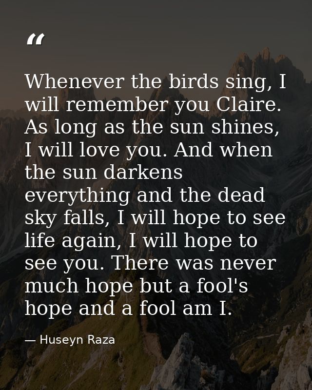 Whenever the birds sing, I will remember you Claire. As long as the sun shines, I will love you. And when the sun darken — Huseyn Raza