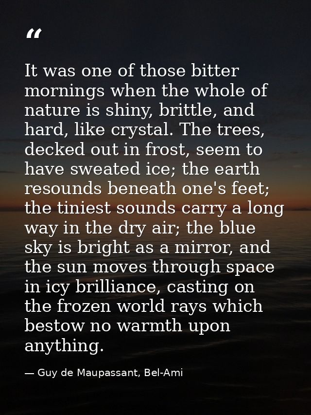 It was one of those bitter mornings when the whole of nature is shiny, brittle, and hard, like crystal. The trees, decke — Guy de Maupassant, Bel-Ami