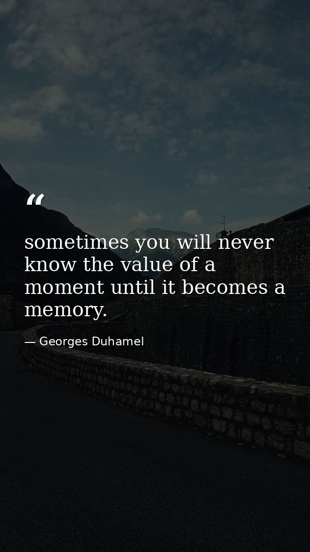 sometimes you will never know the value of a moment until it becomes a memory. — Georges Duhamel