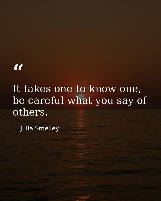 It takes one to know one, be careful what you say of others. — Julia Smelley