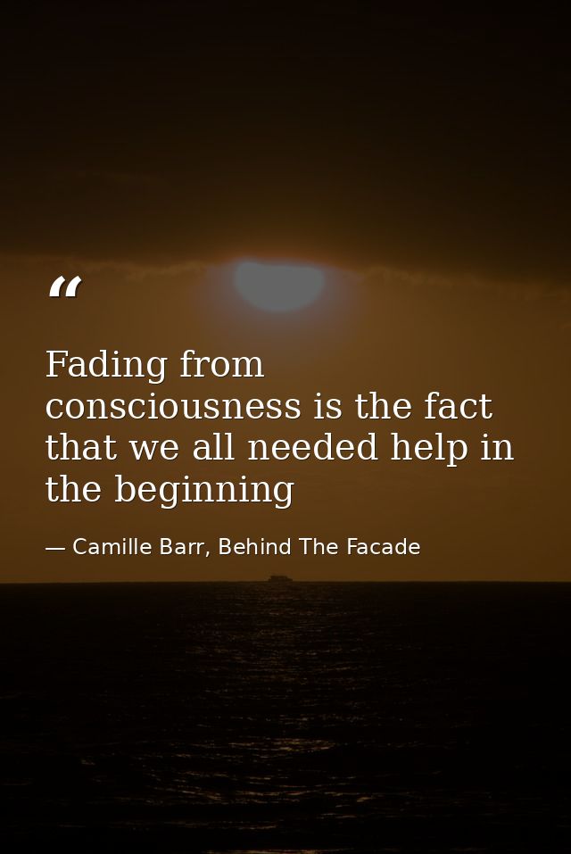 Fading from consciousness is the fact that we all needed help in the beginning — Camille Barr, Behind The Facade