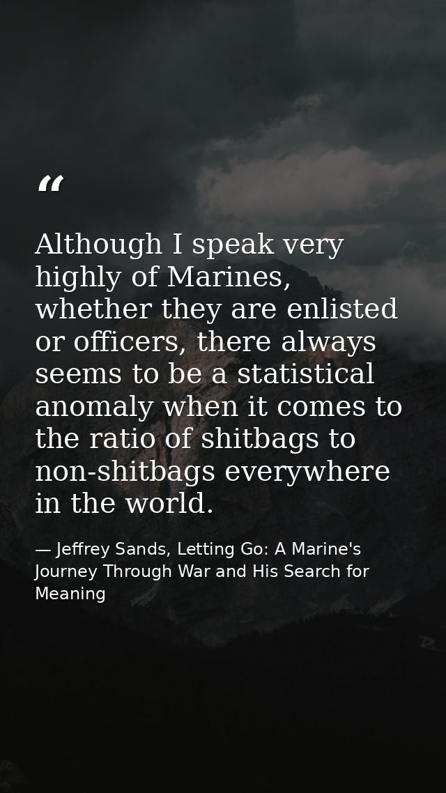 Although I speak very highly of Marines, whether they are enlisted or officers, there always seems to be a statistical a — Jeffrey Sands, Letting Go: A Marine's Journey Through War and His Search for Meaning