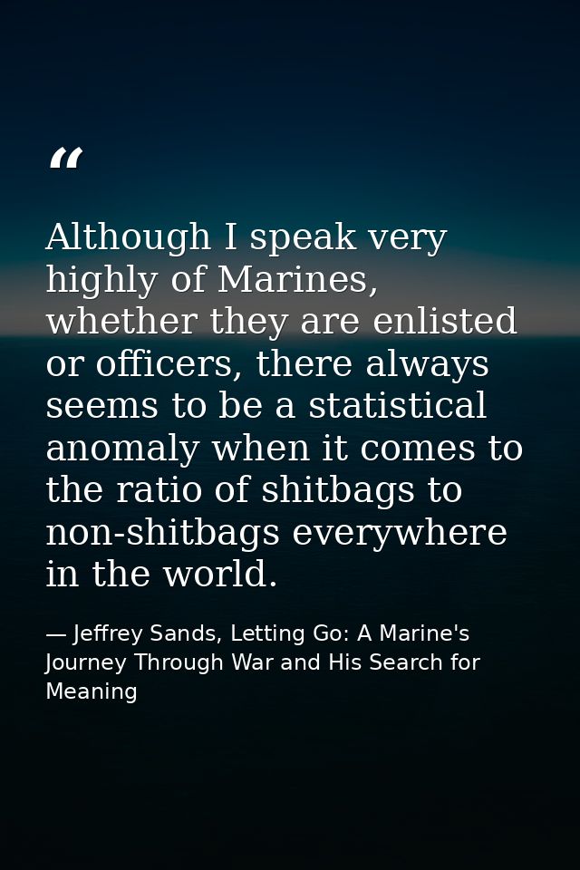 Although I speak very highly of Marines, whether they are enlisted or officers, there always seems to be a statistical a — Jeffrey Sands, Letting Go: A Marine's Journey Through War and His Search for Meaning