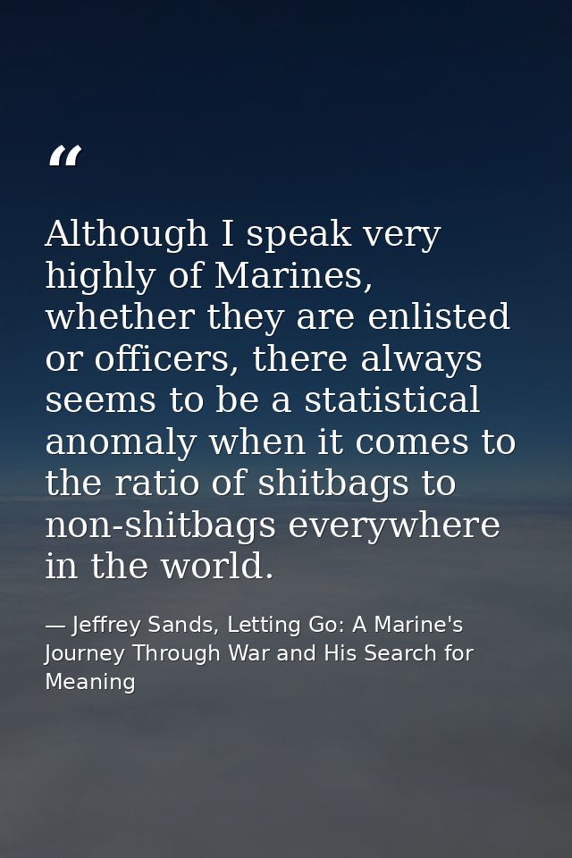 Although I speak very highly of Marines, whether they are enlisted or officers, there always seems to be a statistical a — Jeffrey Sands, Letting Go: A Marine's Journey Through War and His Search for Meaning