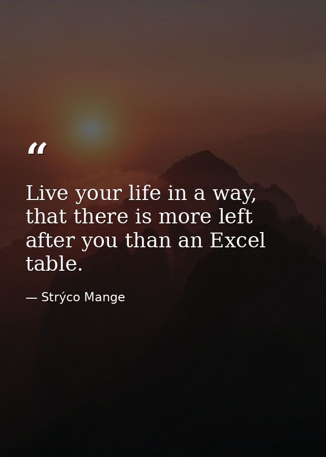 Live your life in a way, that there is more left after you than an Excel table. — Strýco Mange
