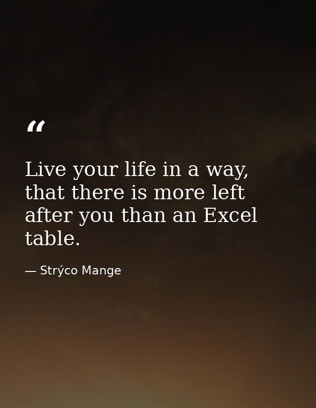 Live your life in a way, that there is more left after you than an Excel table. — Strýco Mange