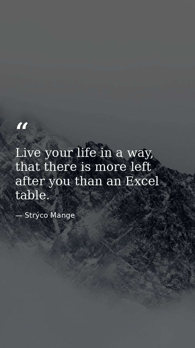 Live your life in a way, that there is more left after you than an Excel table. — Strýco Mange
