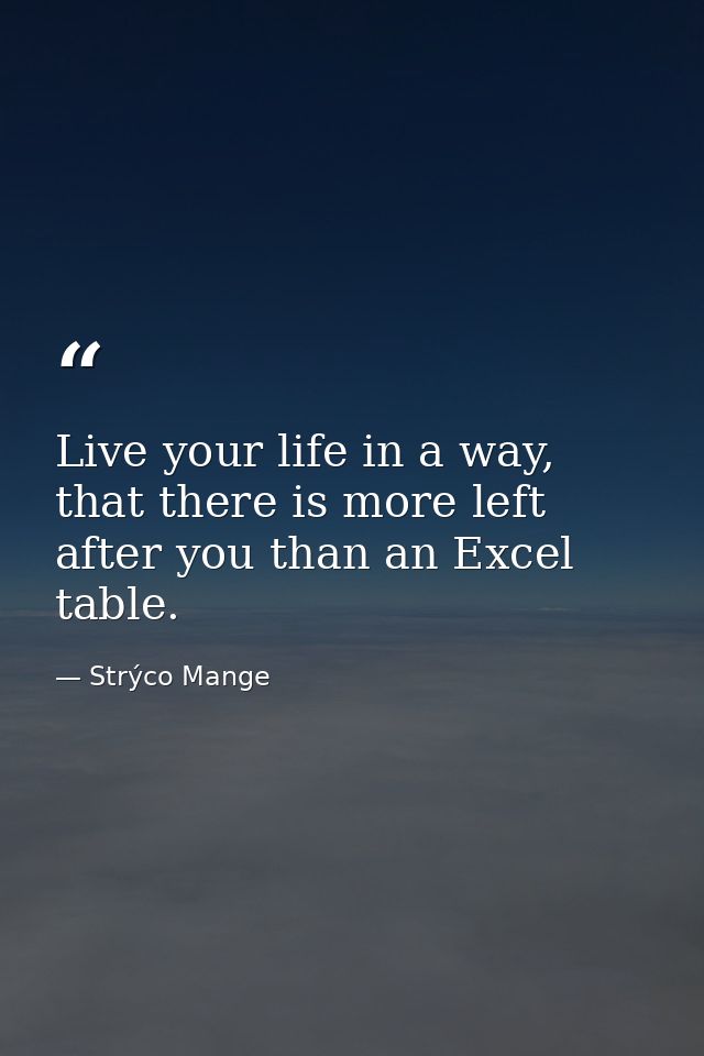 Live your life in a way, that there is more left after you than an Excel table. — Strýco Mange