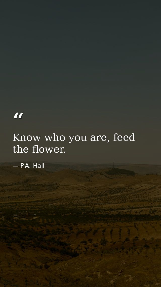 Know who you are, feed the flower. — P.A. Hall