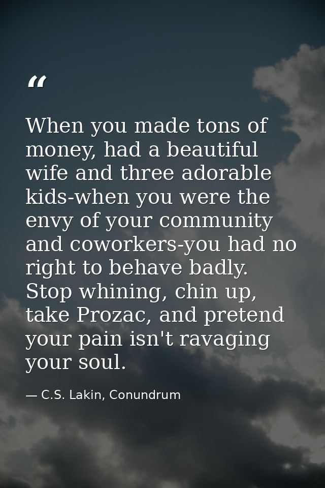 When you made tons of money, had a beautiful wife and three adorable kids-when you were the envy of your community and c — C.S. Lakin, Conundrum
