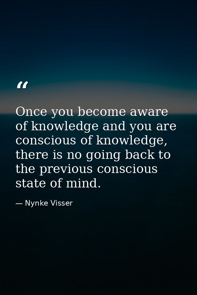 Once you become aware of knowledge and you are conscious of knowledge, there is no going back to the previous conscious  — Nynke Visser