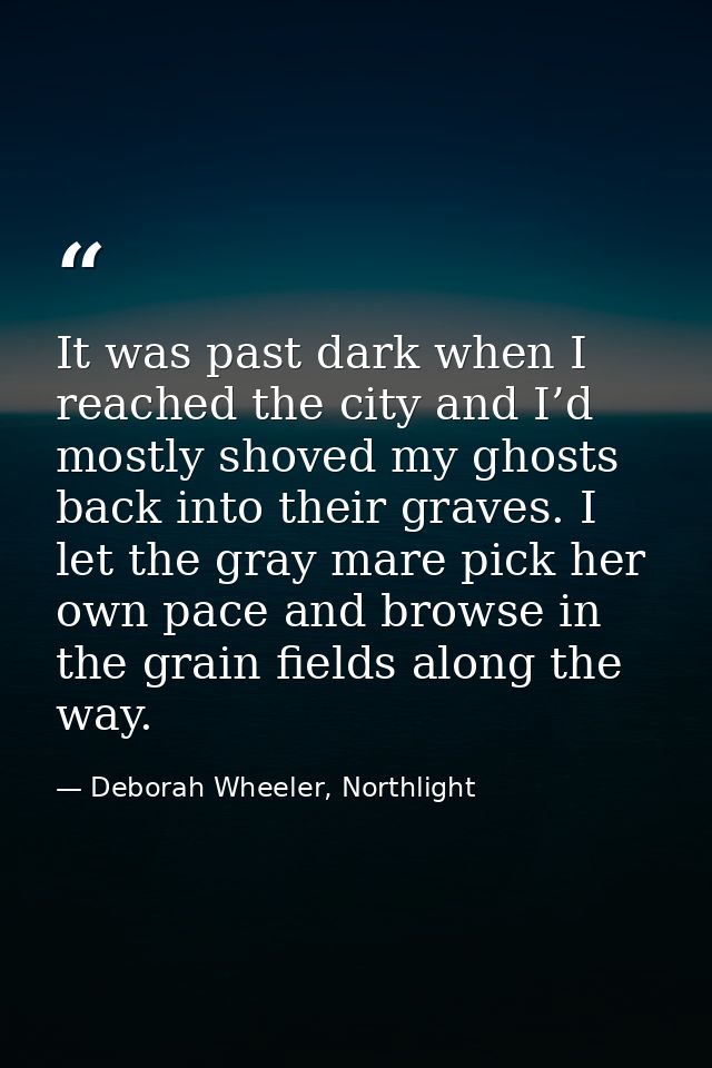 It was past dark when I reached the city and I’d mostly shoved my ghosts back into their graves. I let the gray mare pic — Deborah Wheeler, Northlight