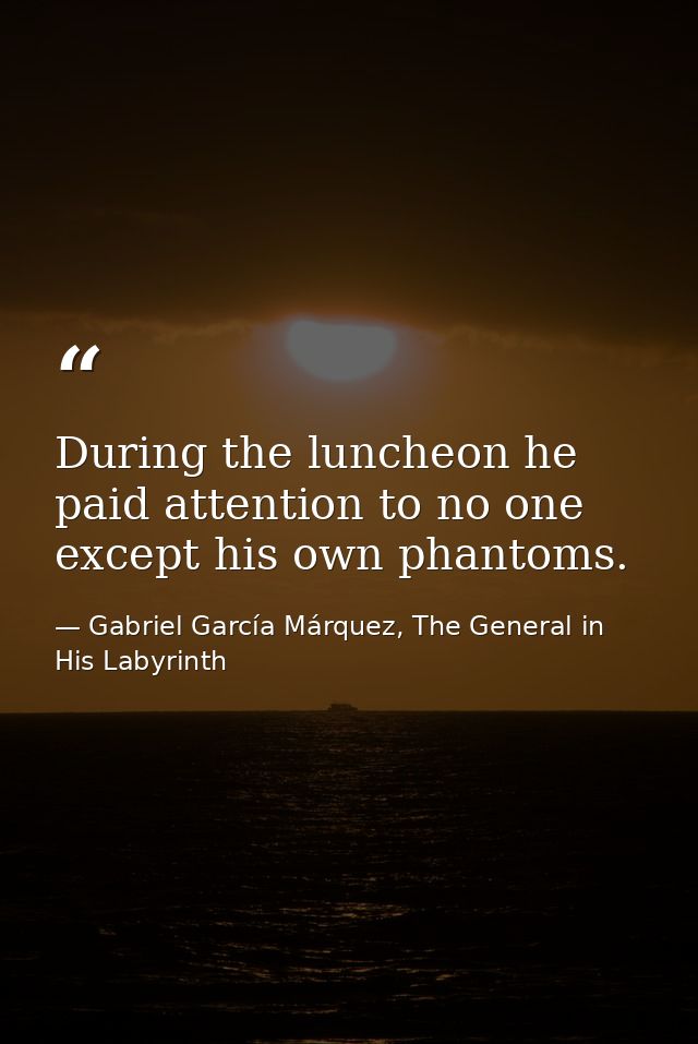 During the luncheon he paid attention to no one except his own phantoms. — Gabriel García Márquez, The General in His Labyrinth