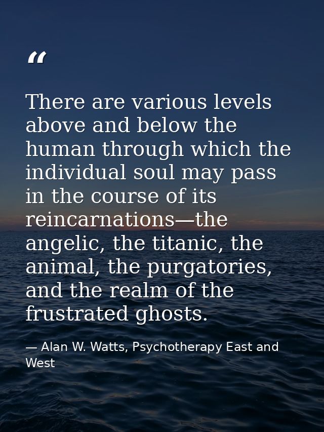 There are various levels above and below the human through which the individual soul may pass in the course of its reinc — Alan W. Watts, Psychotherapy East and West