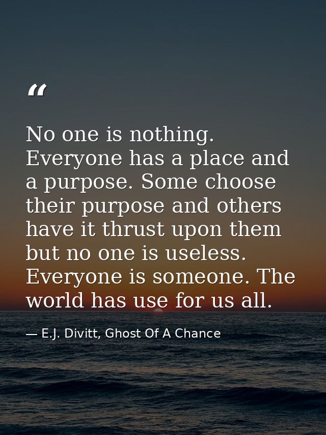 No one is nothing. Everyone has a place and a purpose. Some choose their purpose and others have it thrust upon them but — E.J. Divitt, Ghost Of A Chance