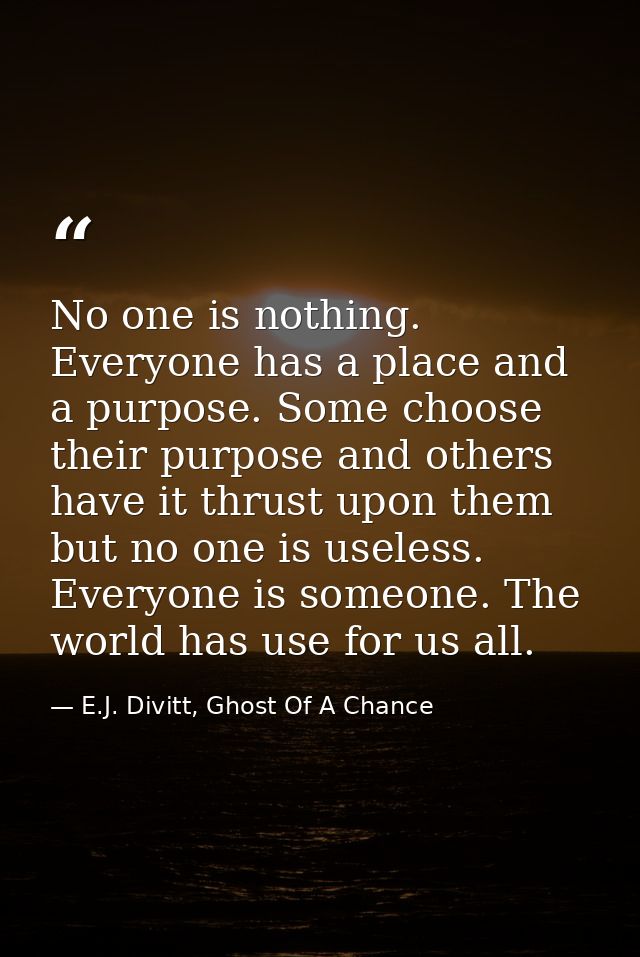 No one is nothing. Everyone has a place and a purpose. Some choose their purpose and others have it thrust upon them but — E.J. Divitt, Ghost Of A Chance