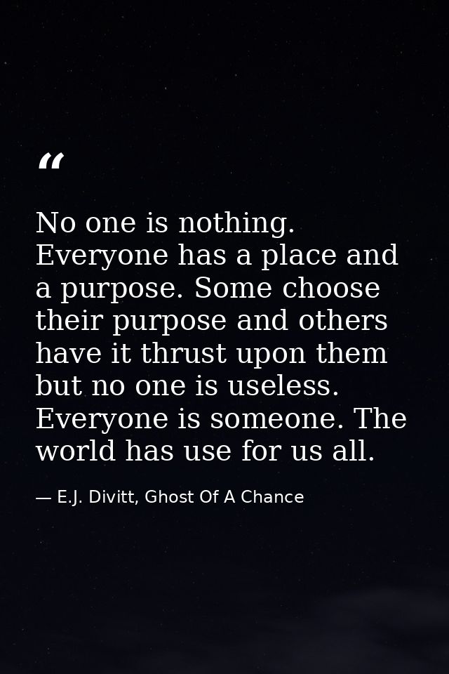 No one is nothing. Everyone has a place and a purpose. Some choose their purpose and others have it thrust upon them but — E.J. Divitt, Ghost Of A Chance