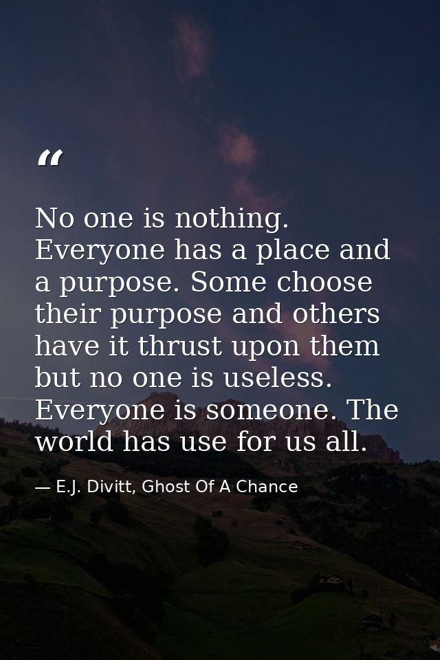 No one is nothing. Everyone has a place and a purpose. Some choose their purpose and others have it thrust upon them but — E.J. Divitt, Ghost Of A Chance