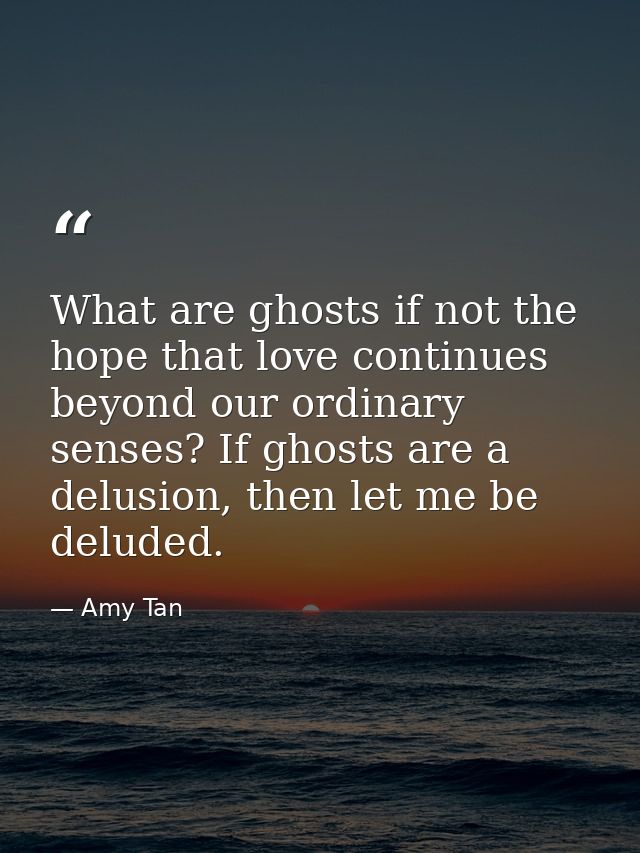 What are ghosts if not the hope that love continues beyond our ordinary senses? If ghosts are a delusion, then let me be — Amy Tan