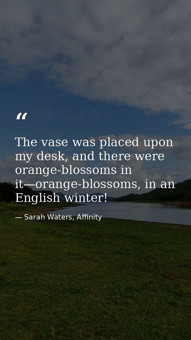 The vase was placed upon my desk, and there were orange-blossoms in it—orange-blossoms, in an English winter! — Sarah Waters, Affinity