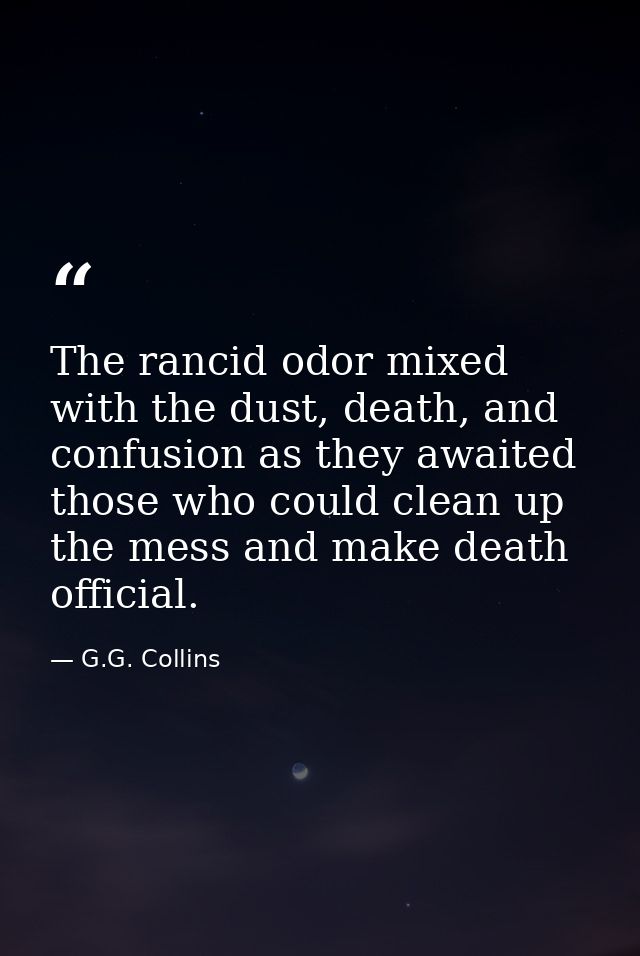 The rancid odor mixed with the dust, death, and confusion as they awaited those who could clean up the mess and make dea — G.G. Collins