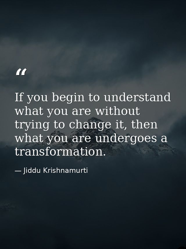 If you begin to understand what you are without trying to change it, then what you are undergoes a transformation. — Jiddu Krishnamurti