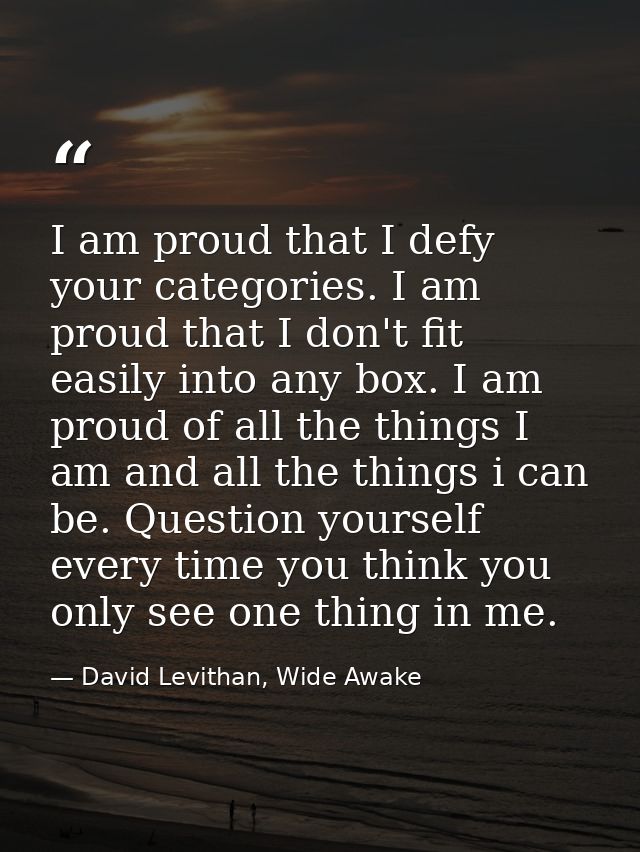 I am proud that I defy your categories. I am proud that I don't fit easily into any box. I am proud of all the things I  — David Levithan, Wide Awake