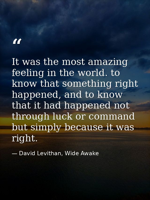 It was the most amazing feeling in the world. to know that something right happened, and to know that it had happened no — David Levithan, Wide Awake