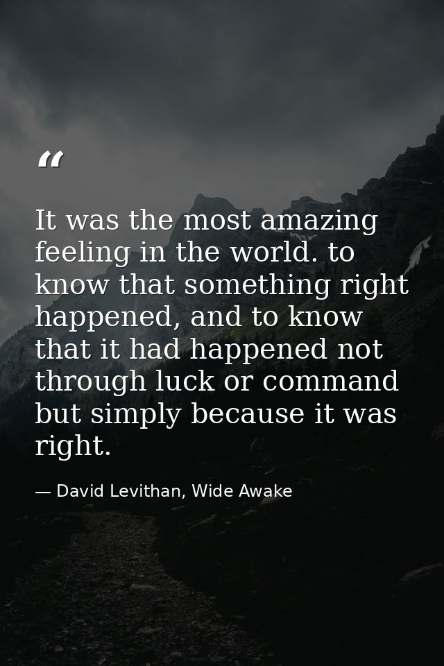It was the most amazing feeling in the world. to know that something right happened, and to know that it had happened no — David Levithan, Wide Awake
