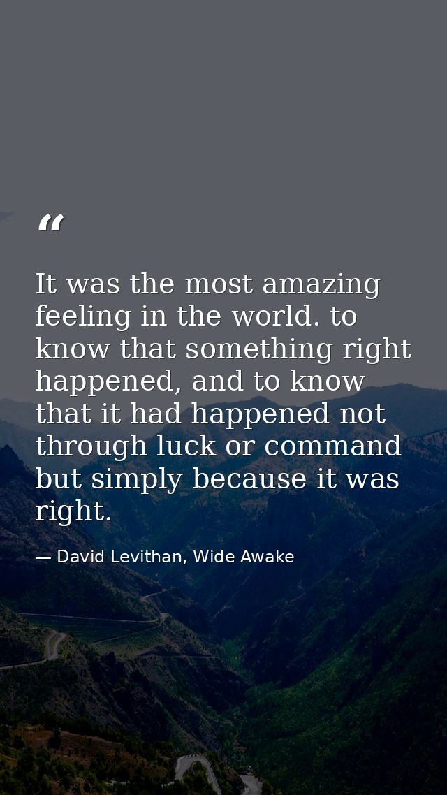 It was the most amazing feeling in the world. to know that something right happened, and to know that it had happened no — David Levithan, Wide Awake