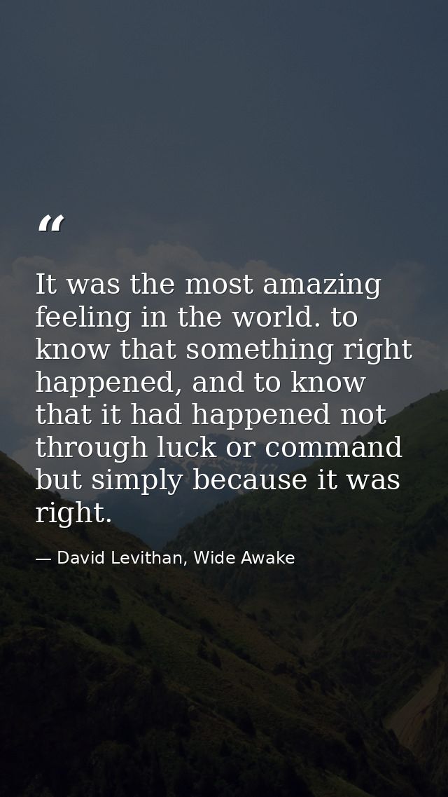 It was the most amazing feeling in the world. to know that something right happened, and to know that it had happened no — David Levithan, Wide Awake