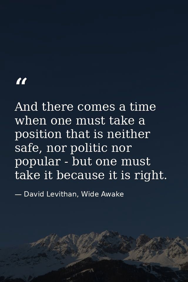 And there comes a time when one must take a position that is neither safe, nor politic nor popular - but one must take i — David Levithan, Wide Awake