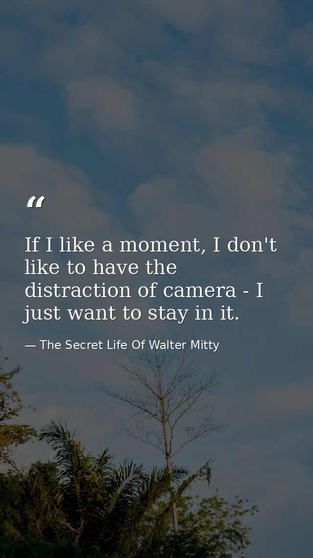 If I like a moment, I don't like to have the distraction of camera - I just want to stay in it. — The Secret Life Of Walter Mitty