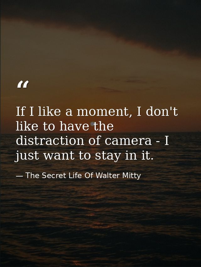 If I like a moment, I don't like to have the distraction of camera - I just want to stay in it. — The Secret Life Of Walter Mitty
