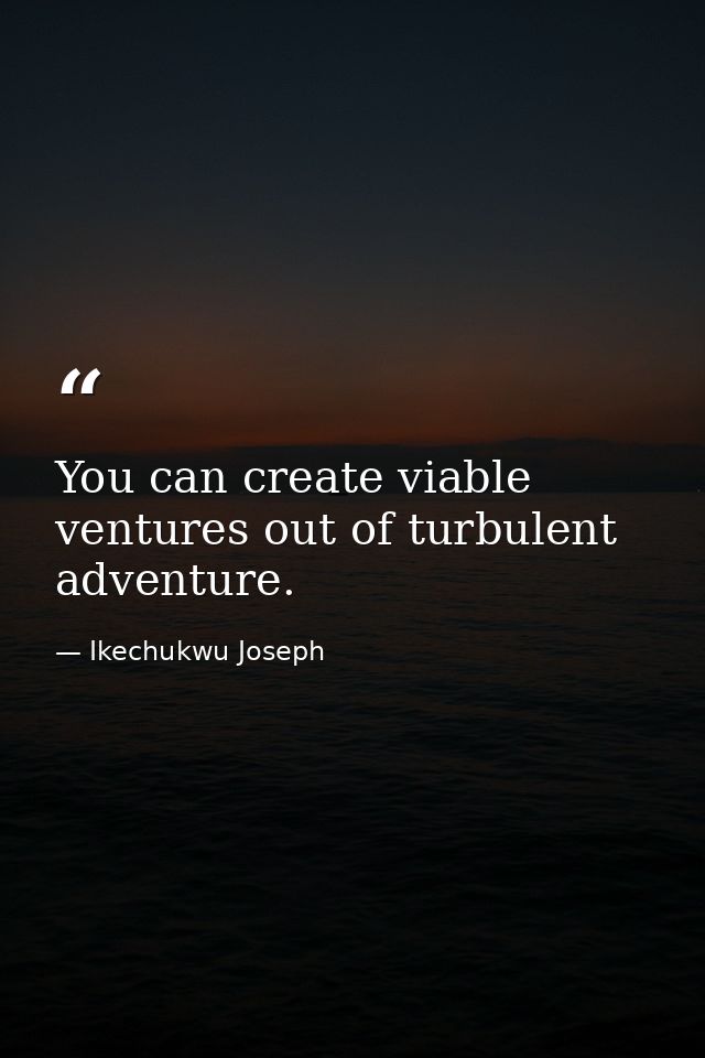You can create viable ventures out of turbulent adventure. — Ikechukwu Joseph