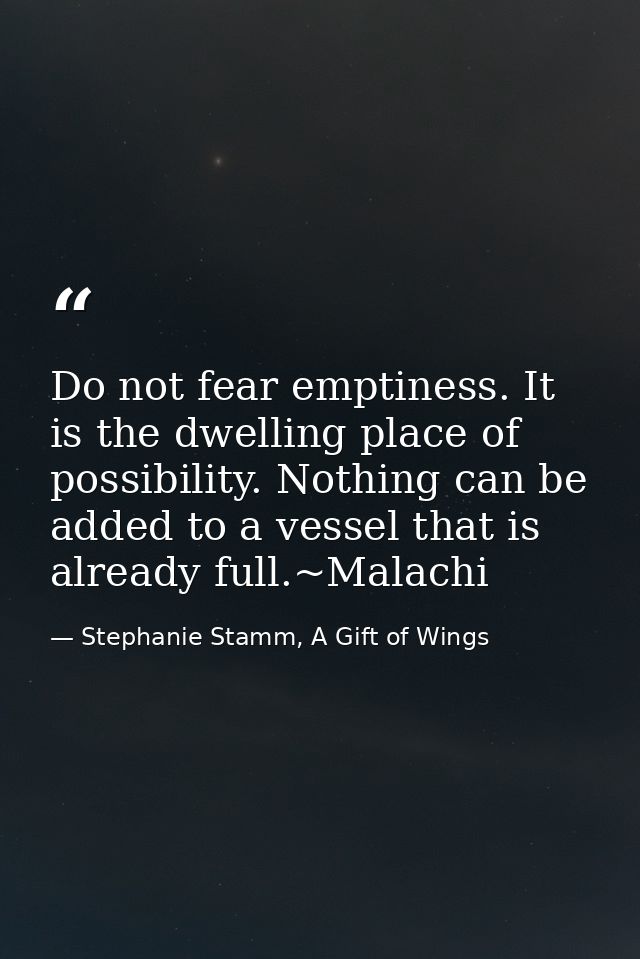 Do not fear emptiness. It is the dwelling place of possibility. Nothing can be added to a vessel that is already full.~M — Stephanie Stamm, A Gift of Wings