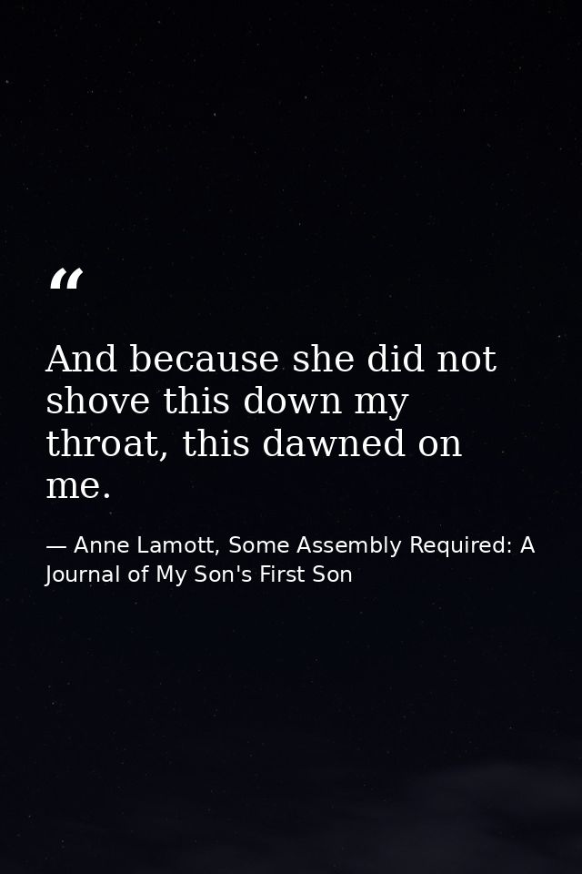 And because she did not shove this down my throat, this dawned on me. — Anne Lamott, Some Assembly Required: A Journal of My Son's First Son