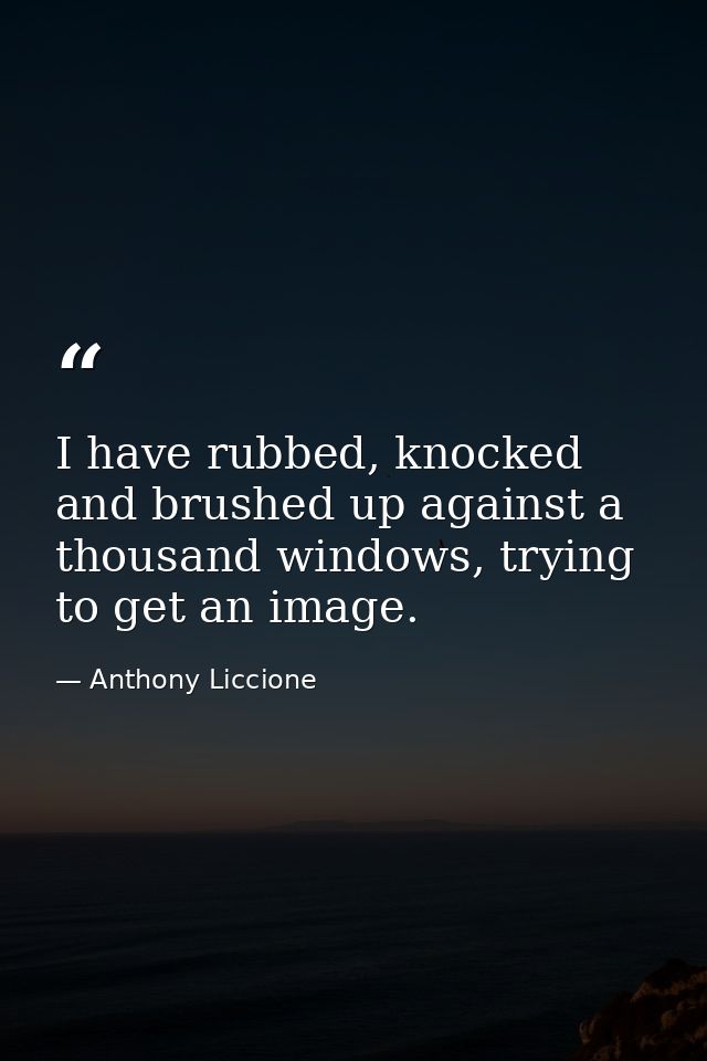 I have rubbed, knocked and brushed up against a thousand windows, trying to get an image. — Anthony Liccione